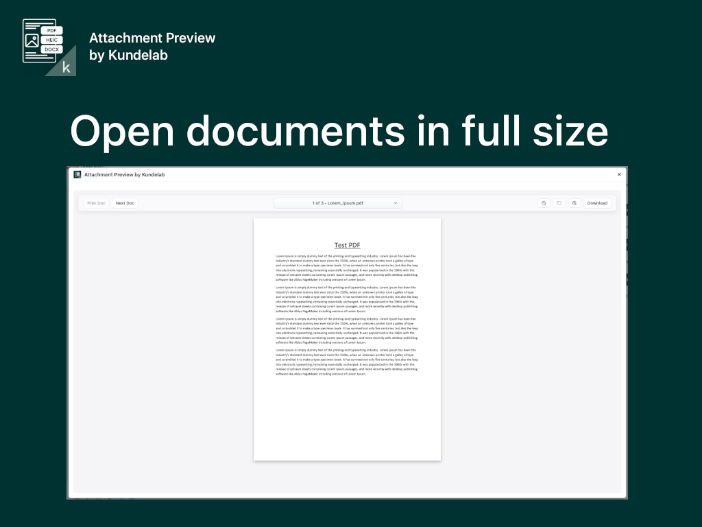 HEIC, PDF & Word Preview by Kundelab feature detail — Agent Productivity app on the Zendesk Marketplace